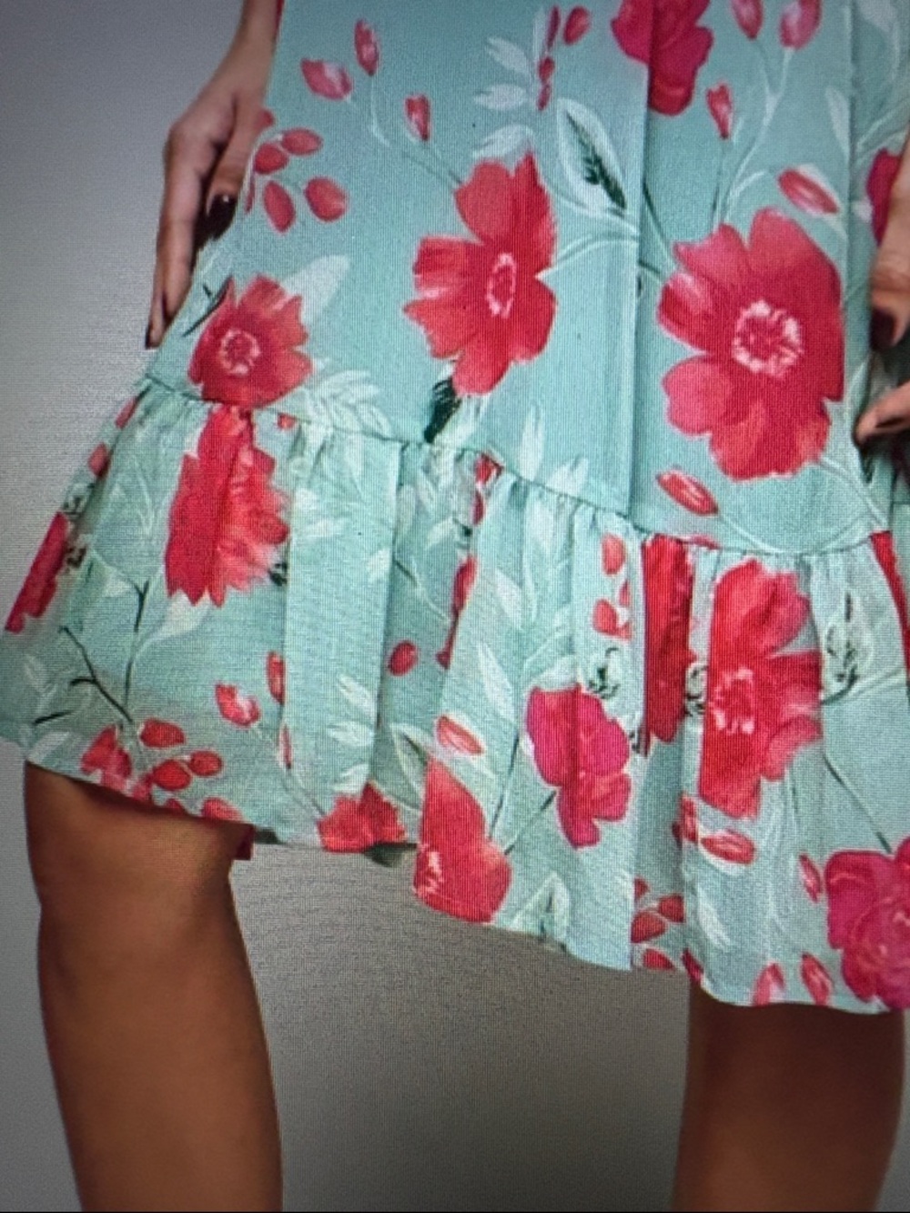 Floral Midi Dress in Mint with Pink Blooms - Picture 3 of 4